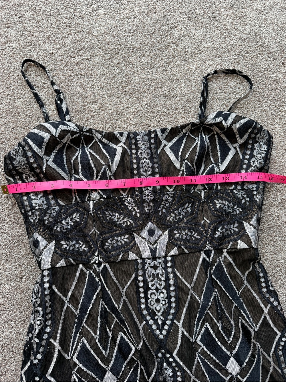 BCBGMaxAzria Black and Silver Metallic Geometric Lace Midi Dress - Picture 11 of 15